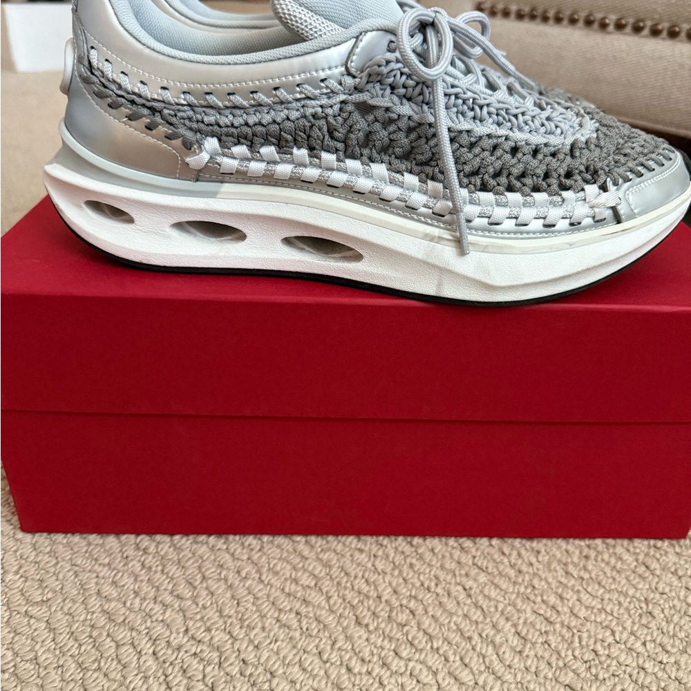 Valentino VLOGO Easy Knot Knit Runner Woven Women's Gray and Silver Sneakers - Picture 9 of 11